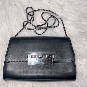 ZAC Zac Posen Mini Eartha Leather Crossbody Bag In Black and cream